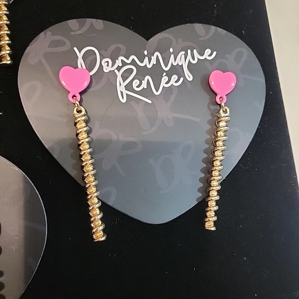 Dominique Pink and Gold Heart Earrings